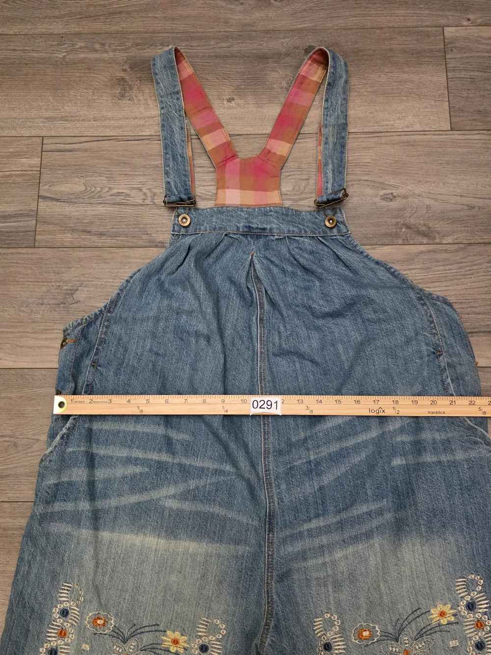 Vintage Denim Overalls Women 2X-3X Embroidered Floral Wide Leg Capri Boho - Picture 9 of 10